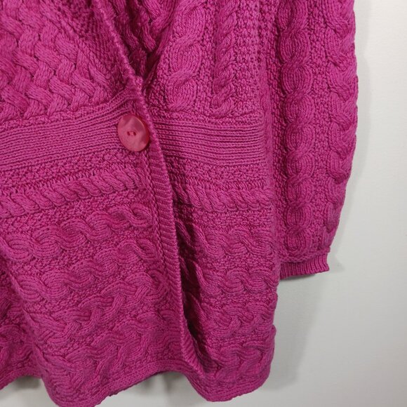 NWOT Aran Crafts Ireland 100% Merino Wool Long Cardigan Pink, SZ Large Lagenlook - Picture 9 of 16
